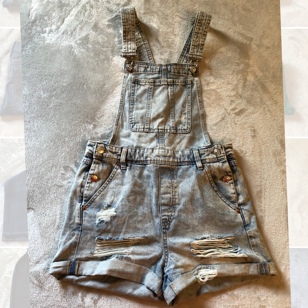 H&M Light-wash Denim Overalls Shorts